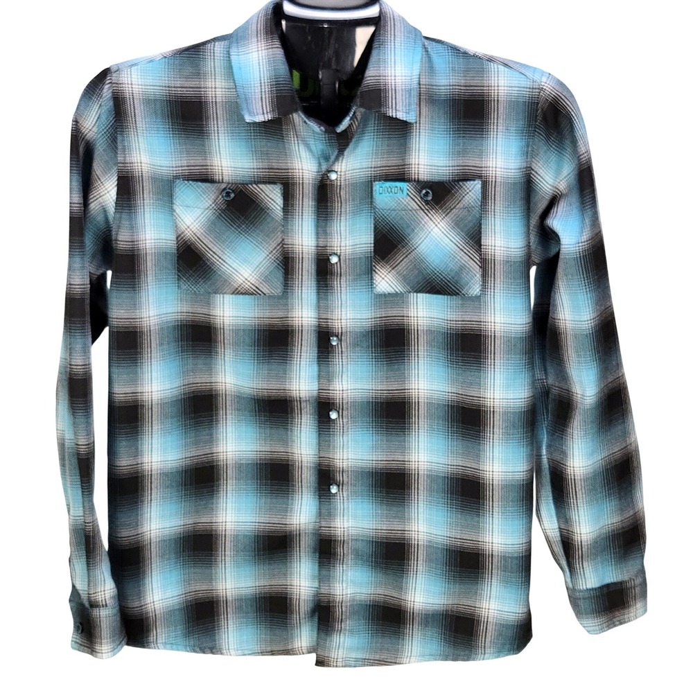 Boys Dixxon Flannel Co XL Blue Black Plaid D-Tech Pearl Snap Western Youth Shirt